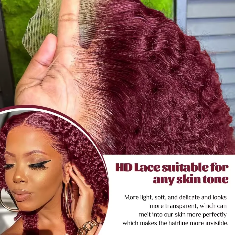 18 Zoll BOB 99j Burgund Lace Front Perücken Echthaar Tiefe Welle Lace Front Perücken Echthaar Vorgezupft Rote Lockige Echthaarperücke 13