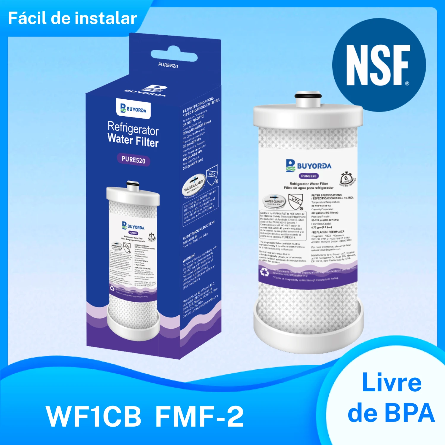 Cartucho De Reposicao Filtro De Agua WF1CB Para Geladeira Instalacao Rapida Reduz Cloro Sabor E Odor Compativel Com for Frigidaire WF1CB for Kenmore 9910 469910 46-9910 for HDX FMF-2 Bloco De Carvao