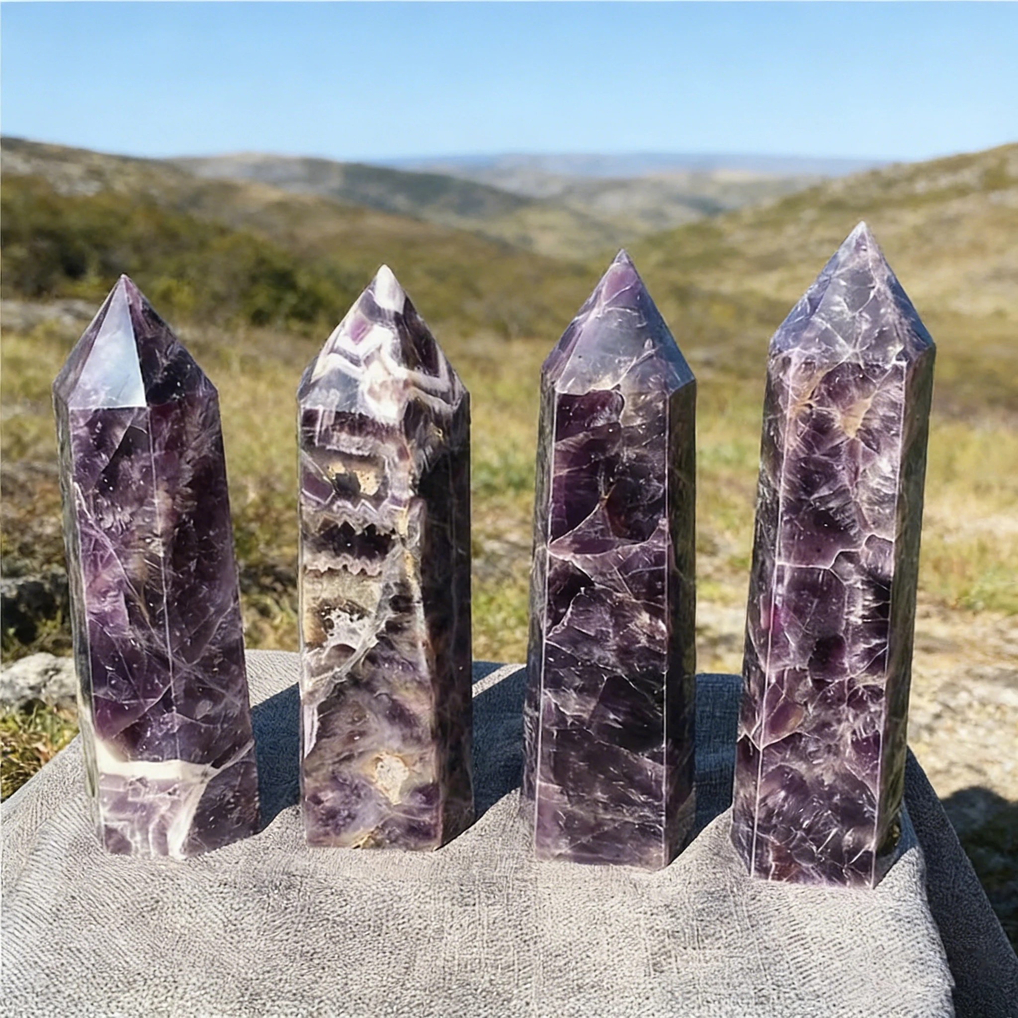 Amethyst Point Set of 4 | Natural Stone for Chakra Balancing & Energy Amplification | Dream Healing Crafts | Room Decoration