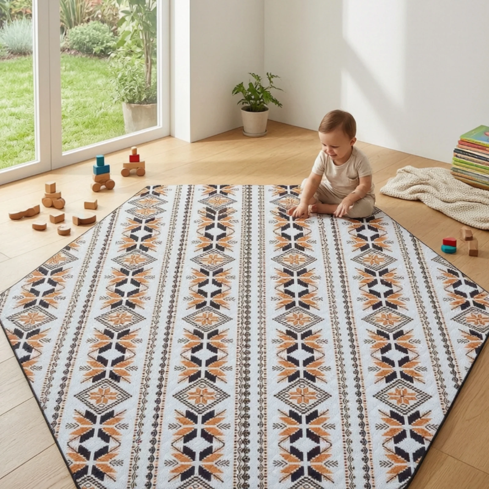 Hexagonal Picnic Blanket Padded Outdoor Mat with Cotton Filling Moisture-Proof Ground Mat Sound-Wave Bonded Lightweight