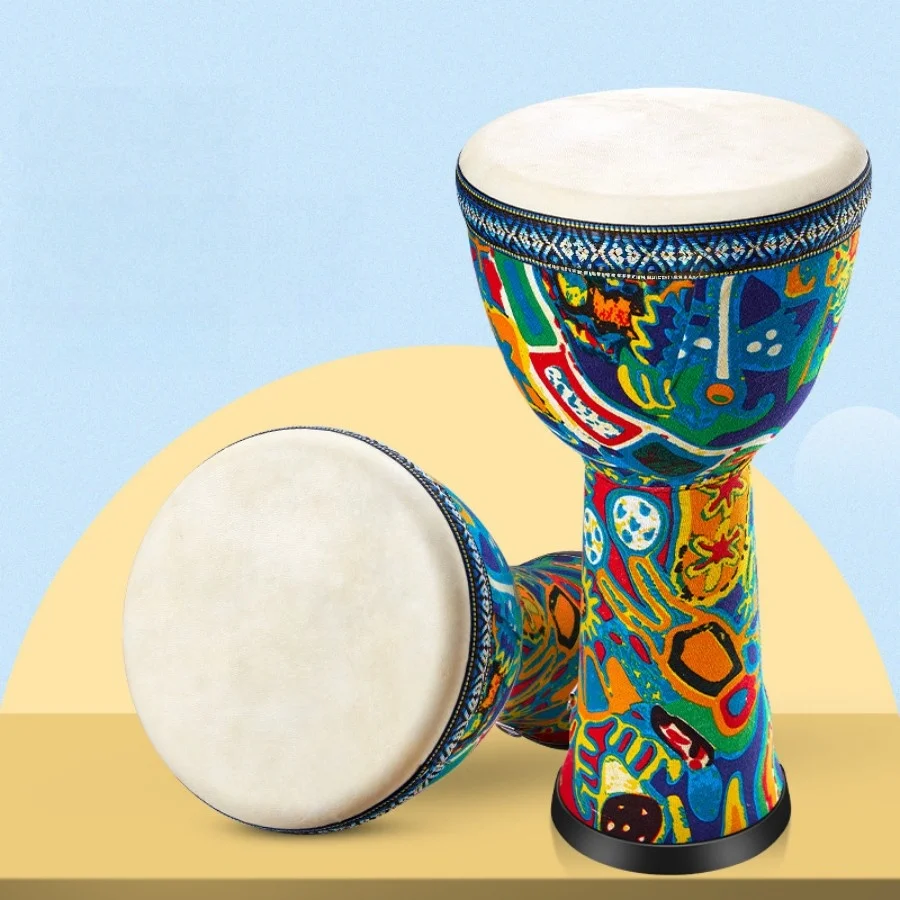 8-Zoll afrikanische Trommel, Djembe Handtrommel, Trommeloberfläche aus Ziegenleder mit Schultergurt, Percussion-Musikinstrument für Anfänger – Detail 6
