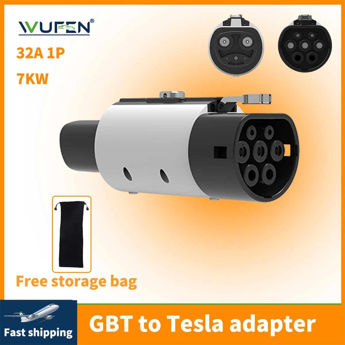 WUFEN GBT To Tesla Adapter 32A 220V 7KW GB CHarger to NACS EV Charger Convert Charge For US Tesla Model S X Y 3 Electric Vehicle
