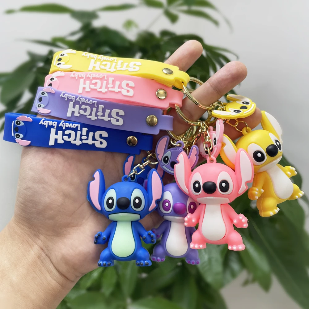 Lilo & Stitch juguetes Keychian Anime Stitch colgante llavero dulce Rosa Ángel llaveros mujeres coche llavero niña regalo de cumpleaños