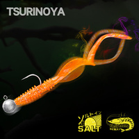 TSURINOYA Mad Wag Curled Tail Soft Fishing Lure 63mm 0.7g 40pcs Slim Worm Add Scent Salt Soft Baits River Lake Fishing Bass Lure