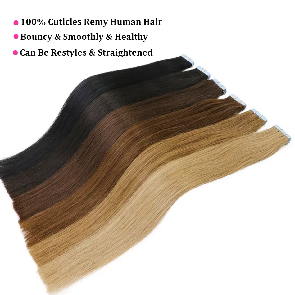 

Прямые накладные волосы на клейкой основе для наращивания, бразильские волосы 100% Remy, натуральный коричневый цвет