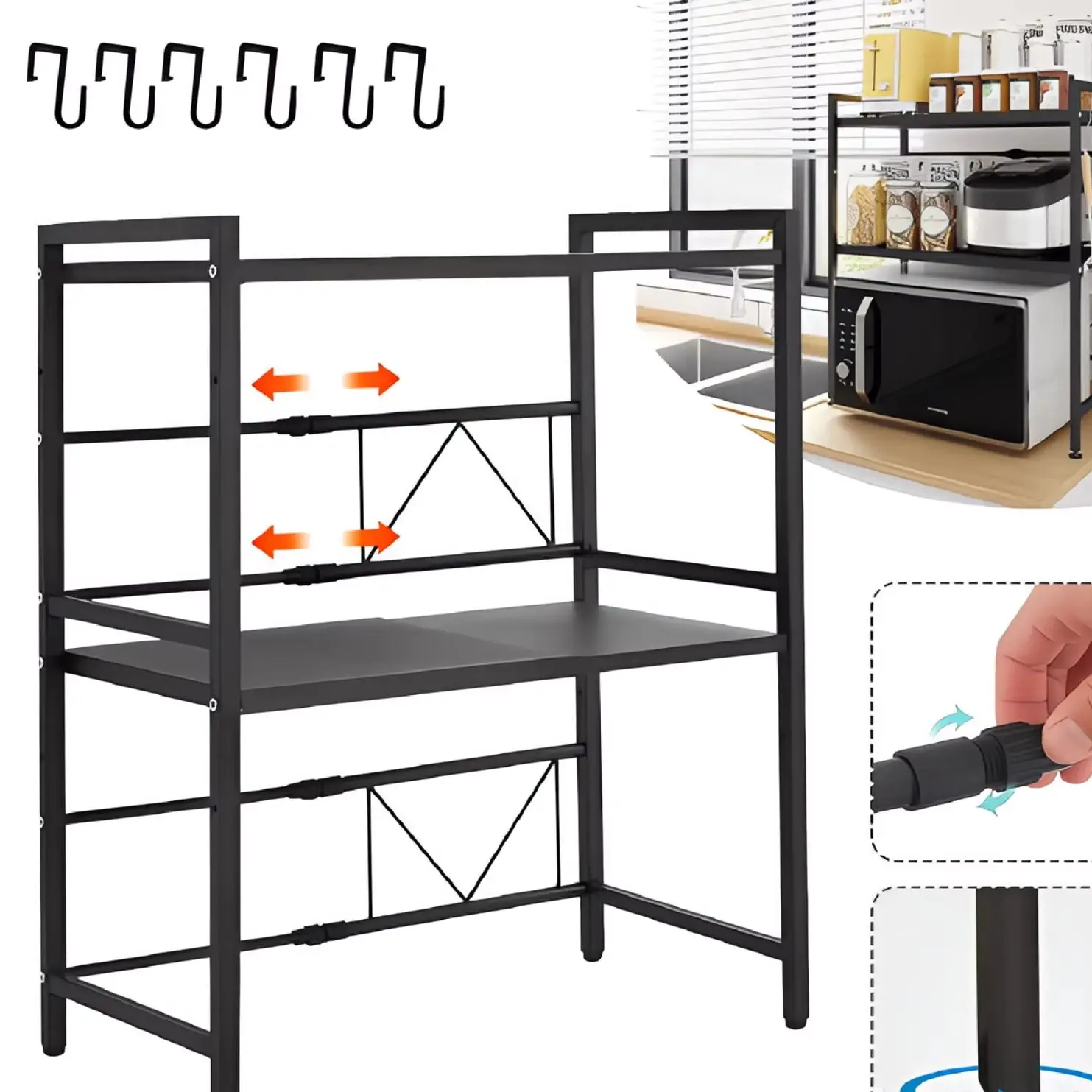 3-stufiges Ausziehbares Mikrowellen-Aufbewahrungsregal, Verstellbares Küchenregal mit Mehrschichtiger Aufbewahrung, Arbeitsplatten-Organizer für Mikrowelle, Gewürze, Küchenzubehör und Haushaltsküche