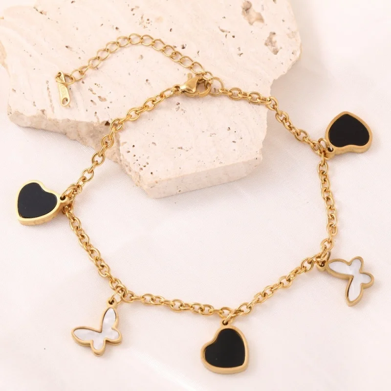 Heart & Butterfly Four-Leaf Clover Bracelet - Trendy Lucky Jewelry for Women & Girls Birthday Gift Love Joy and Good Fortune