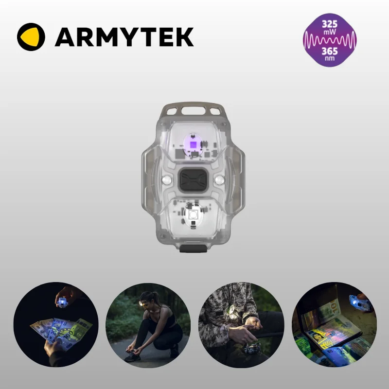 Senter Armytek kristal abu-abu WUV multifungsi, Senter LED 6 dalam 1 (()