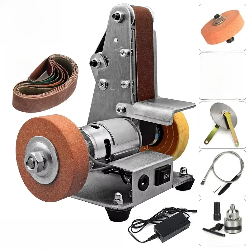 110 V-220 V Mini szlifierka taśmowa ze stali nierdzewnej polerka stołowa DIY maszyna do polerowania 7 szlifierka o zmiennej prędkości 775 silnik — zdjęcie 2