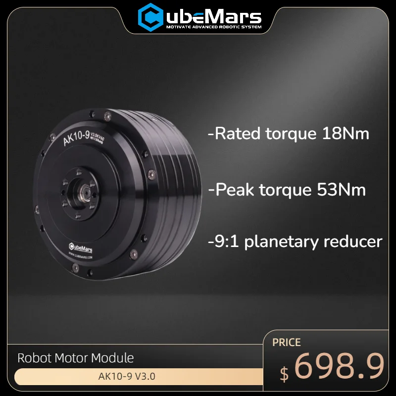 

CubeMars AK10-9 V3.0 BLDC двигатель KV60 роботизированный привод с высоким крутящим моментом для кодировщика платы драйвера для систем экзоскелета AGV