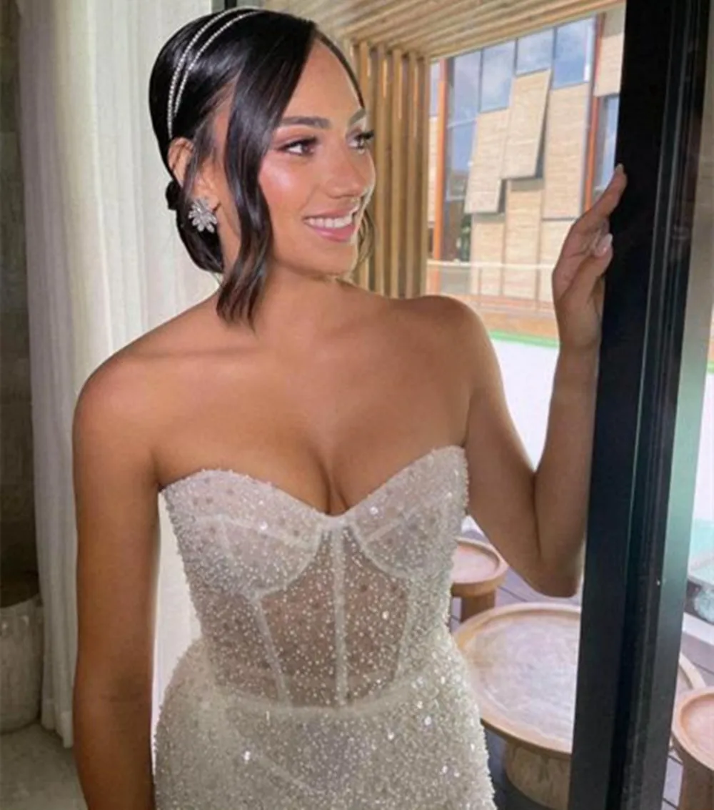 Vestido De Novia corto sin mangas con lentejuelas brillantes