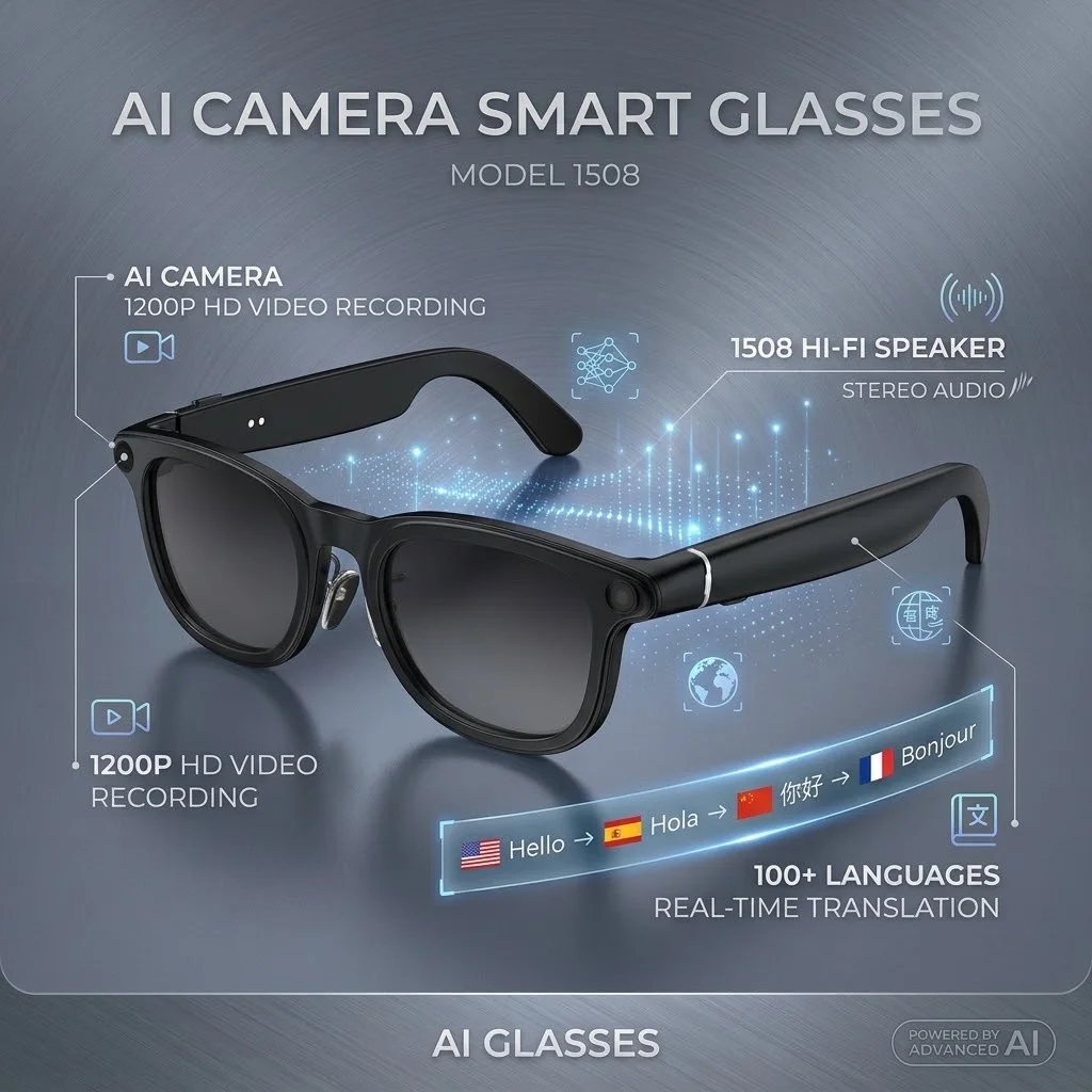 2026 Camera Smart Glasses AI Voice Assistance 1200P HD Video Recording Real-Time Translation Ultra-Long Battery Sunglasses NEW