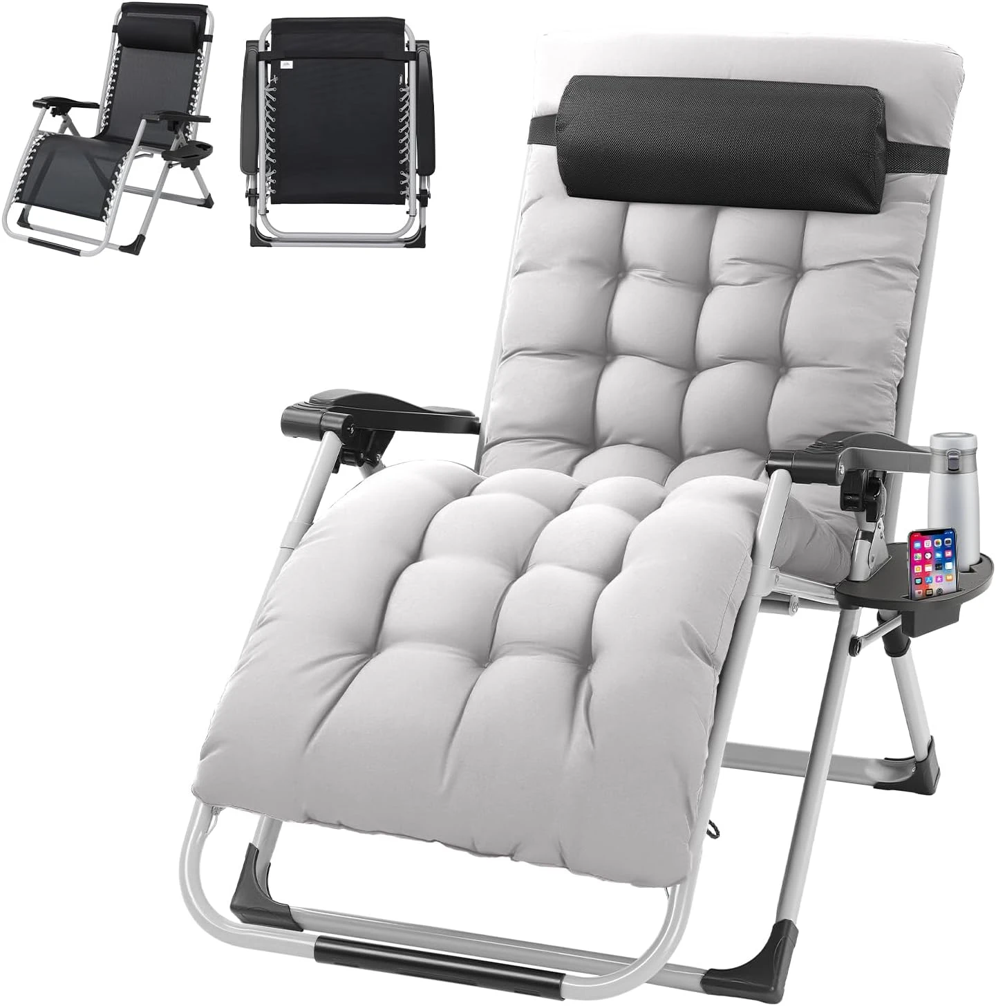 Oversized Zero Gravity Chair,500LBS 33In XXL Outdoor Recliner Chairs w/Removable Cushion&Headrest, Camping Lounge Chair w/ Upgraded Lock&Footrest, Reclining Patio Chairs for Indoor Outdoor