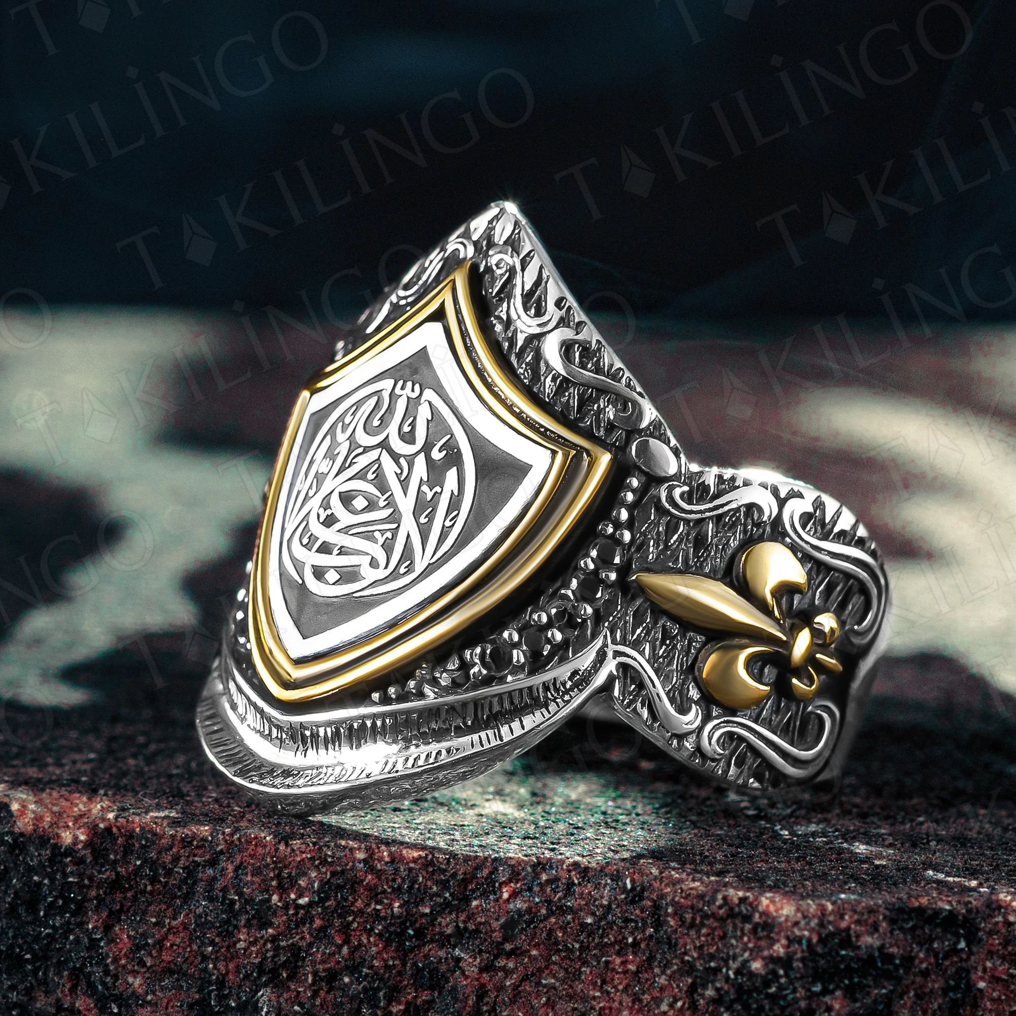 

925 Sterling Silver Adjustable La Galibe Illallah Written islamic Men's Ring Religious Ring With Cubic Zirconia Muslim Jewelry