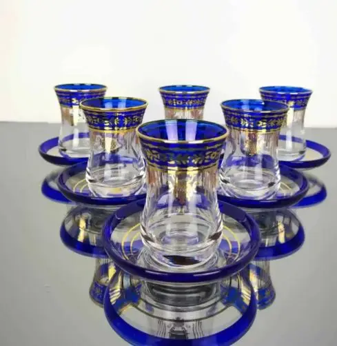 

Sinem Gold-Blue Thin Waist Tea Set For Six Person