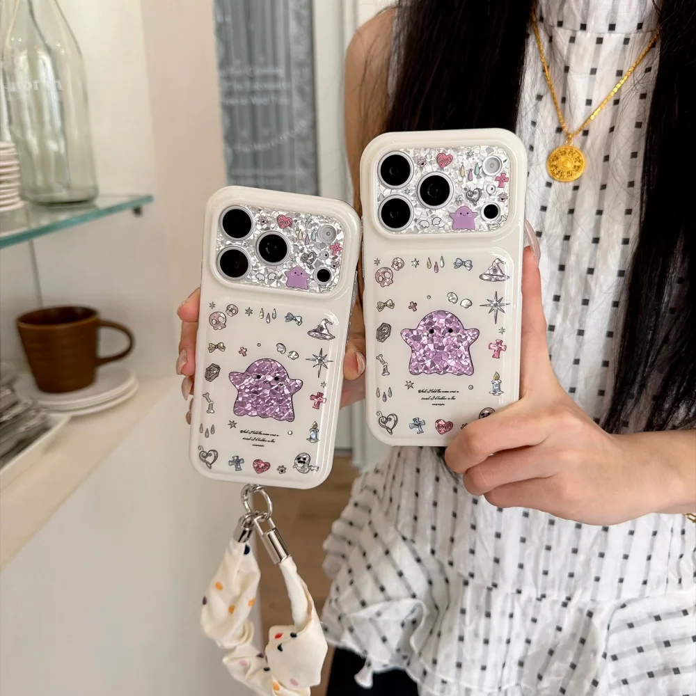 Kawaii Cartoon Ghost Glitter Phone Case for iPhone 18 17 15 16 Pro Max 17 18 Pro Coevr Cute Shockproof Protective Cases 15 16Pro