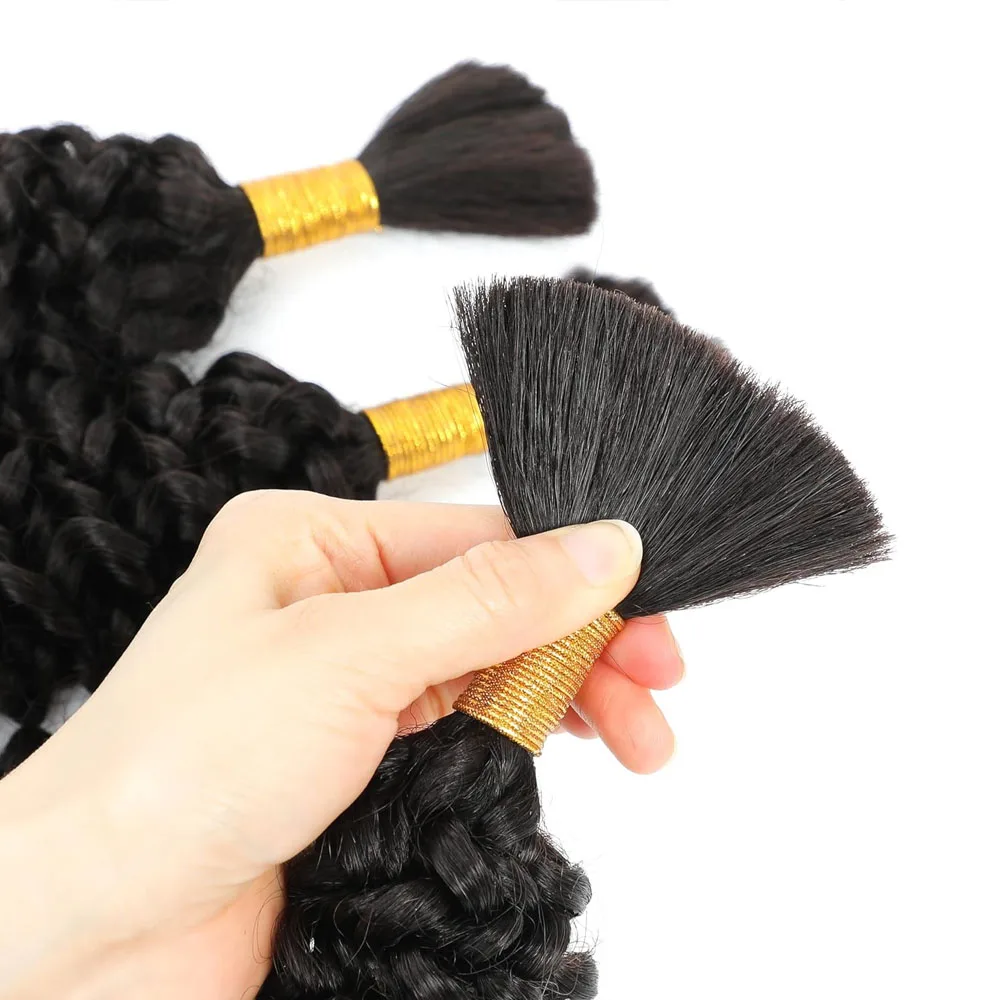 Extensiones de cabello humano brasileño para trenzas bohemias, cabello humano rizado de onda profunda a granel para trenzar sin trama