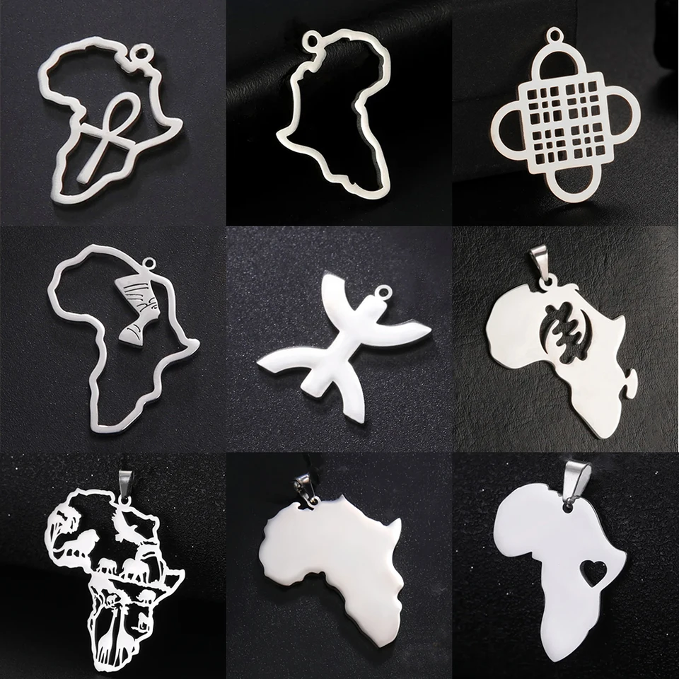 Collier Carte D'Afrique Homme - Pendentif Animaux Africains Tribal Ethnique