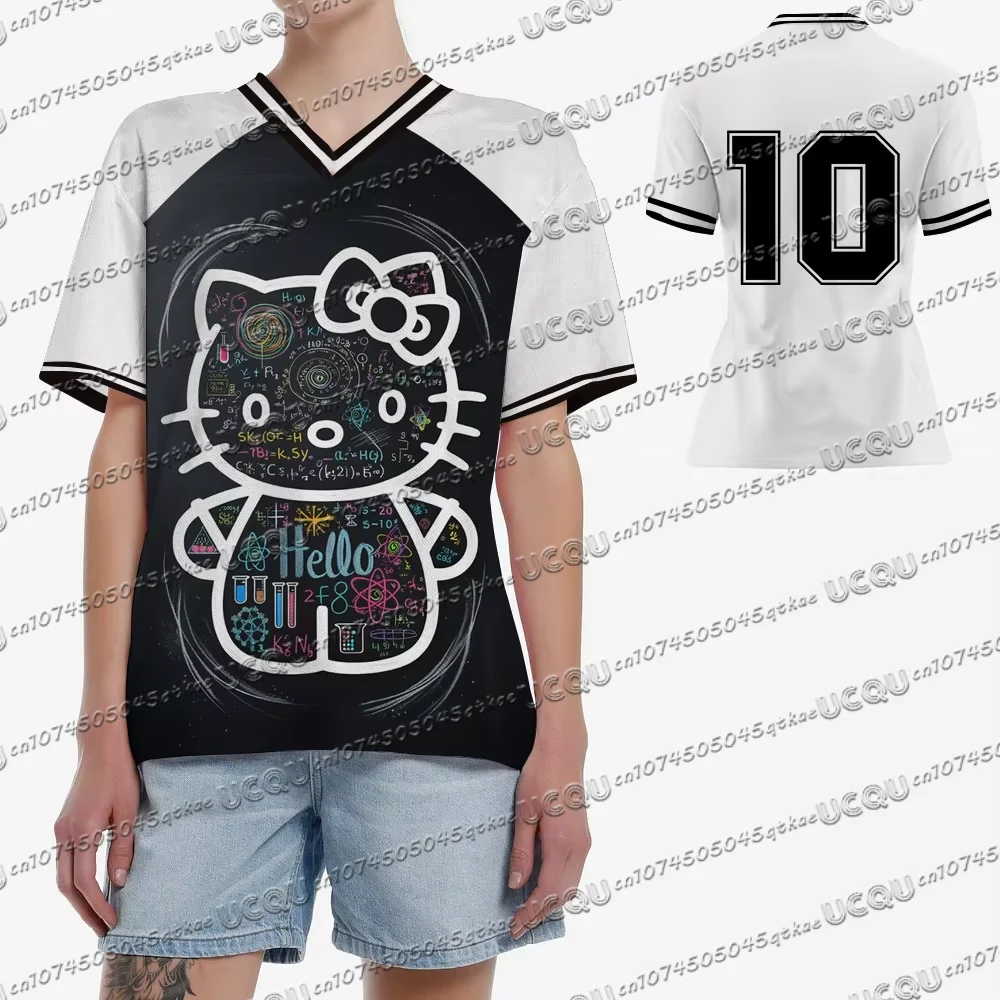 

Women's Hello Kitty NO.10 Printed V-Neck Short Sleeve T-Shirt Summer Graphic Tee Baseball Jerseys Plus Size Men's Sport T-Shirt