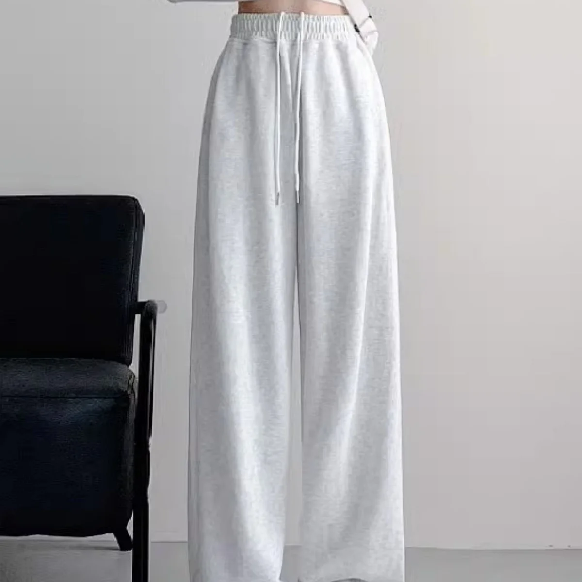 Damen Loose-Fit Hose mit Hoher Taille und Kordelzug, Lässige Gerade Sweathose für Frühling, Outdoor und Street Style