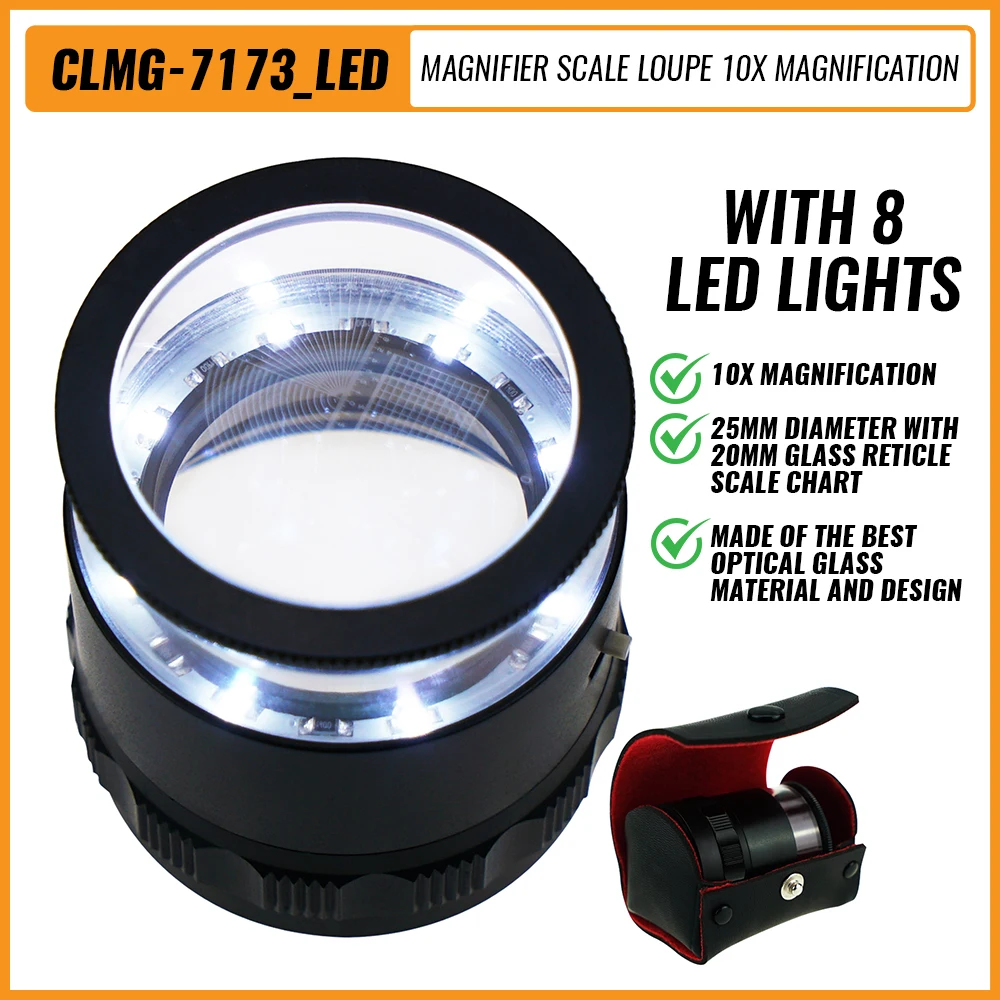 escala lupa magnifier 10x ampliacao 25 mm campo de visao escala de vidro intercambiavel grafico lupa oculos com luz 01