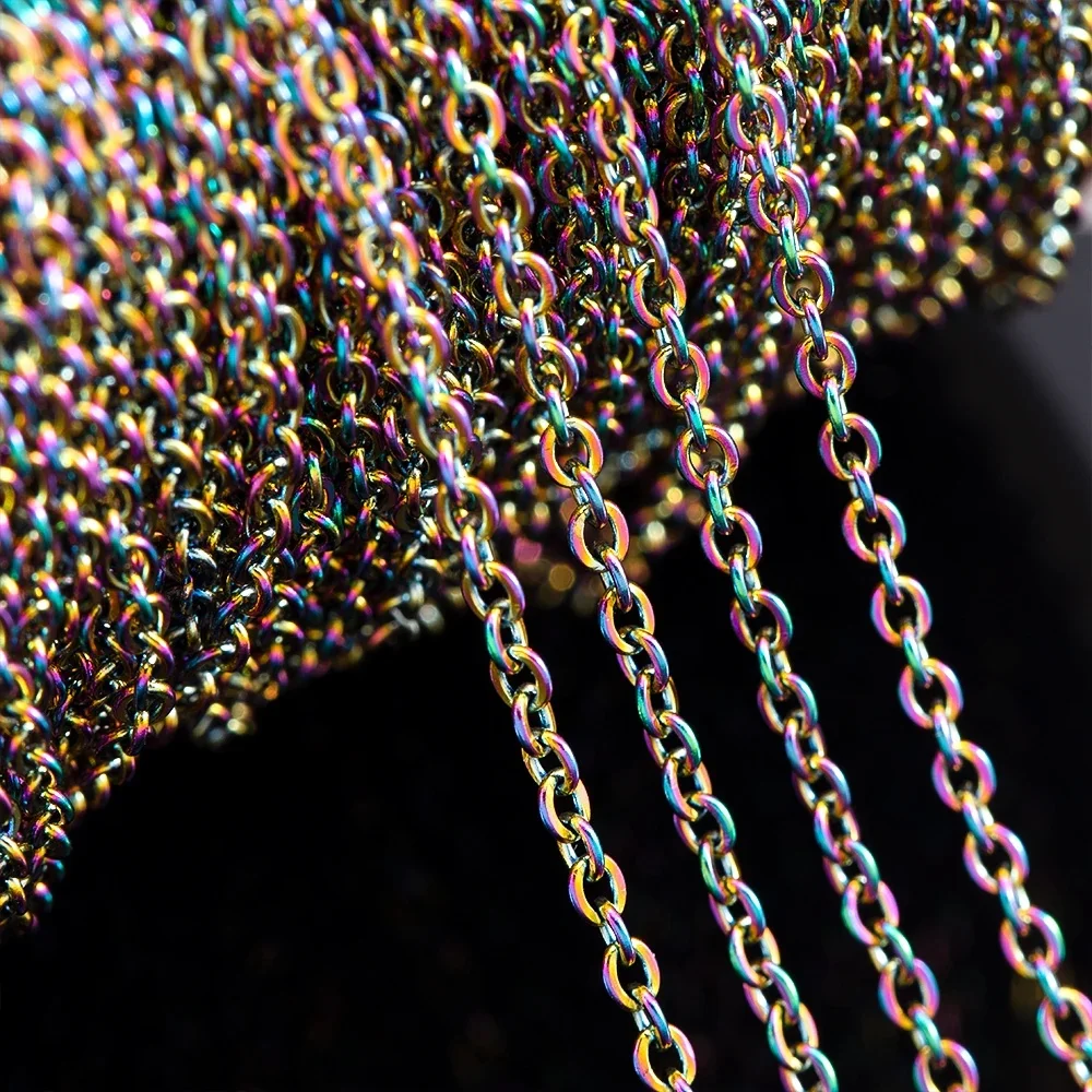 Chaîne de base en forme de croix plate en acier inoxydable, 2 mètres de couleur, article de bricolage, Bracelet, chaîne de corps, accessoires d'ornement de tête