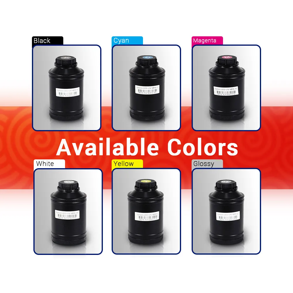 Refinecolor 250ML/Bottle UV Hard Ink CMYK White LED UV Ink For Epson DX5 DX7 XP600 TX800 Printhead I3200 I1600 R1900 R2000 Rl800