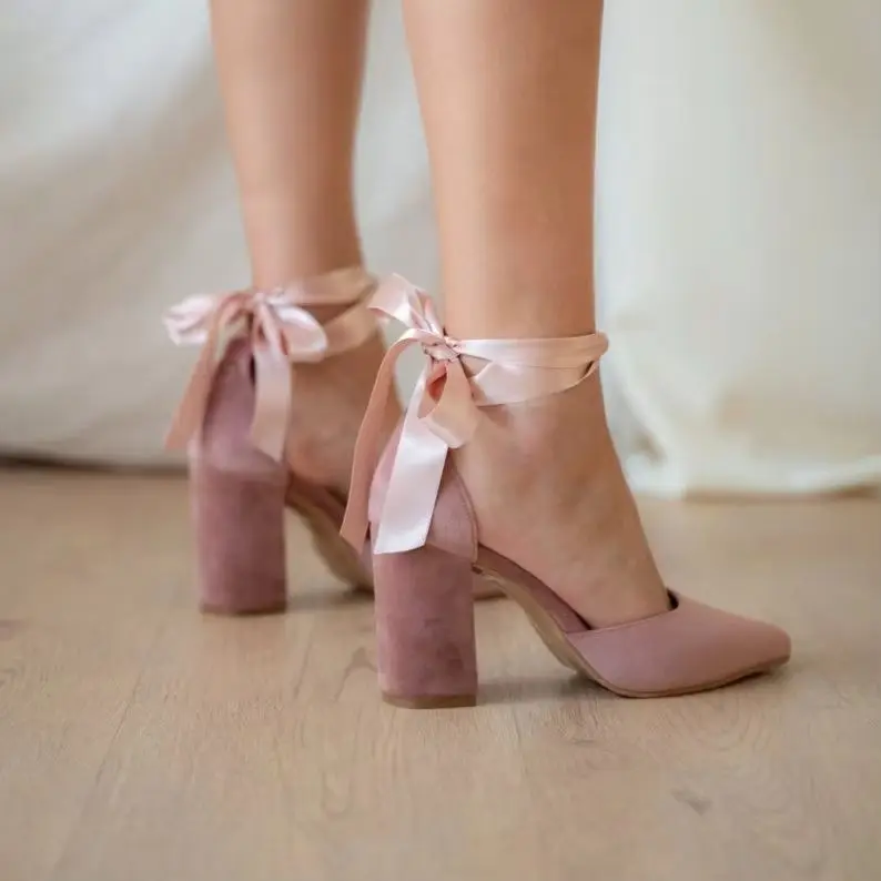 Pink Custom Made Heels Pastel Pink Peep Toe Pumps Something Pink Bridal Heels Velvet Pink Wedding Shoes