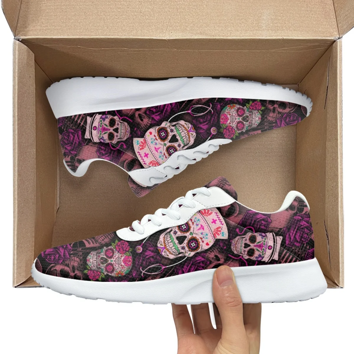 Skeleton With Flowers Pattern Women's Training Shoes Cozy Casual Flats Durable Gym Teen Sneakers Print On Demand tenis masculino