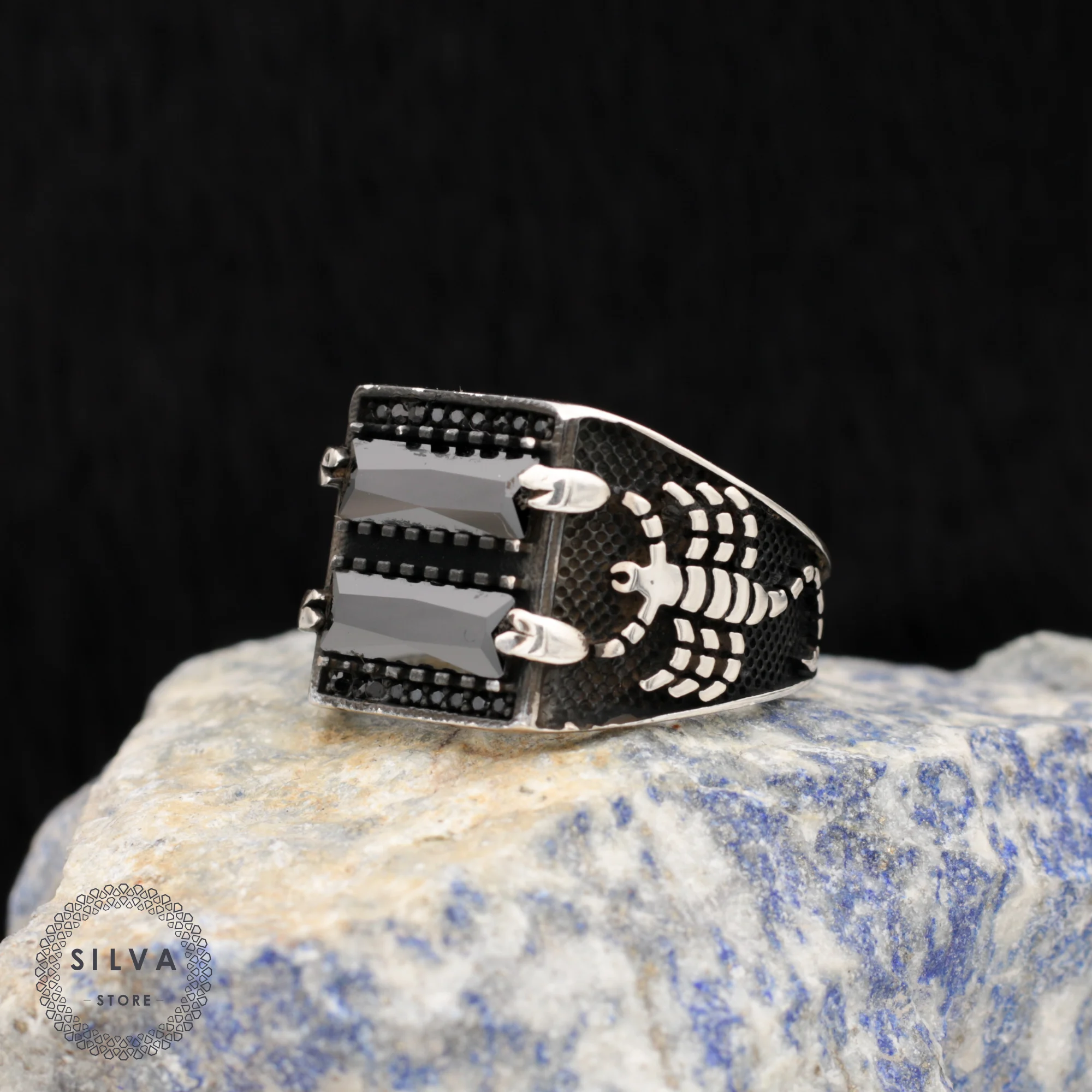 

Original 925 Silver Men's Ring With Zircon Stone And Scorpion Icon Turkish Man Jewellery Male Gift All Sizes Available