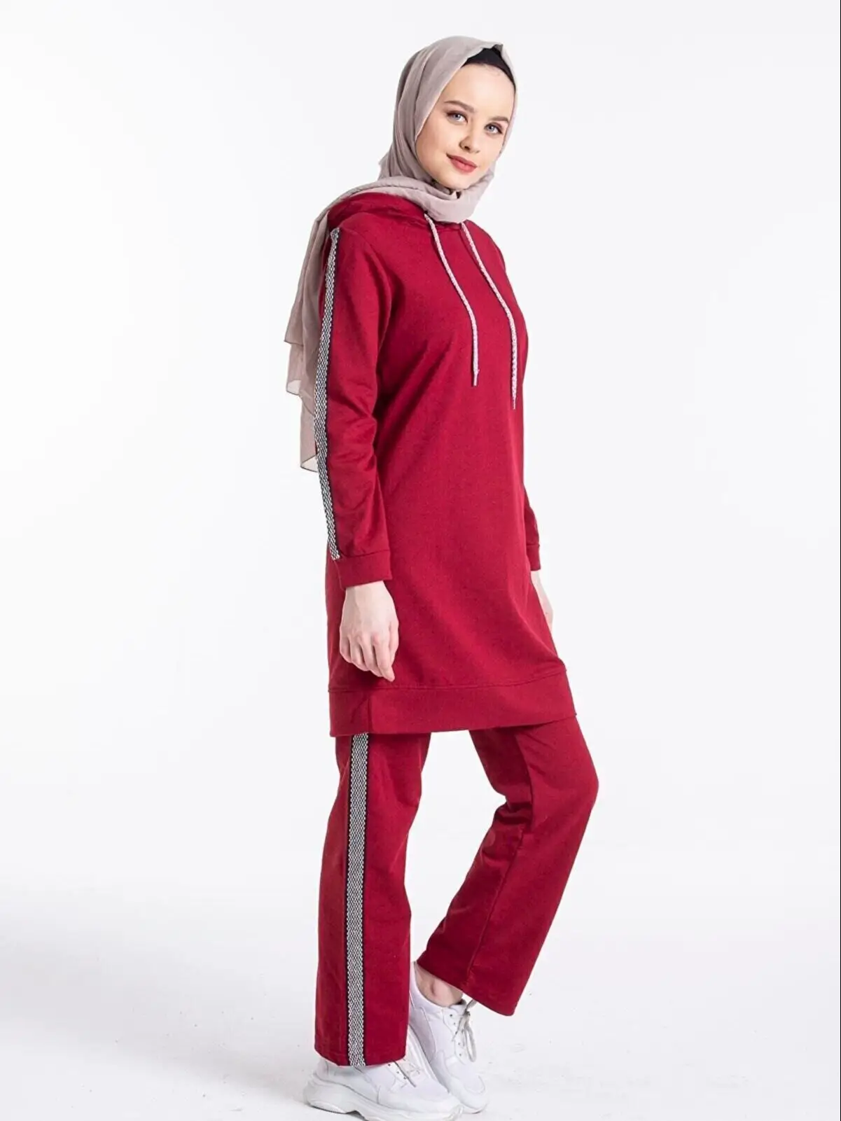 Striped Hijab Tracksuit Set Unlined  Long  Sleeve  Seasonal  Summer  Women  Hijab Clothing Muslim Fashion Stylish