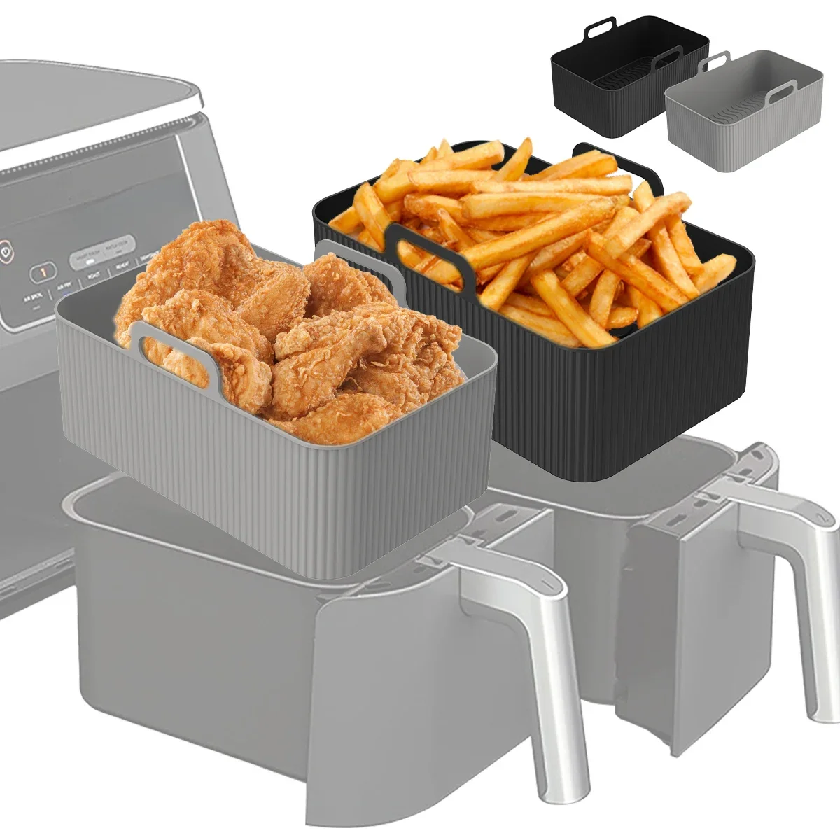 Revêtement de friteuse à Air en Silicone pour Ninja, accessoires de friteuse à double Air, Pot en Silicone réutilisable, poêle à gril, panier de cuisson, accessoires de cuisine