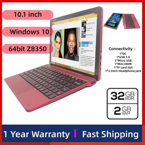 Remax-101 64bit 2in1 10.1" Windows 10 Tablet PC With Detachable Keyboard Intel Atom Z8350 2GB DDR ROM 32GB ROM 1280 x 800 IPS