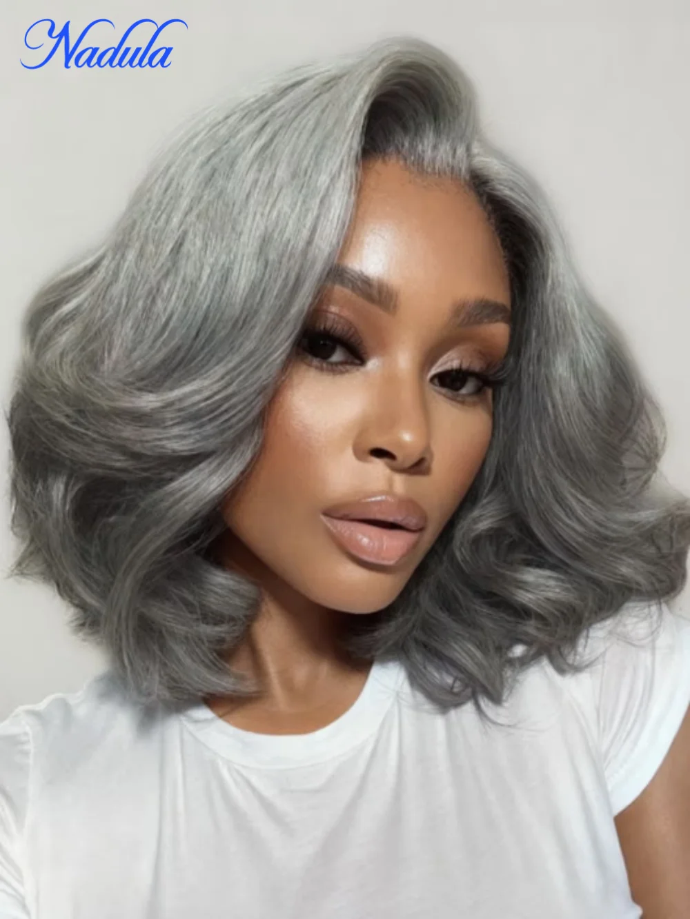 Nadula 6.5*1.5 الجانب جزء الملح والفلفل الرمادي الطبقات بوب قبل قطع الحد الأدنى الدانتيل غلويليس باروكة من شعر طبيعي قصير بوب خصلات الشعر المستعار الإنسان #1