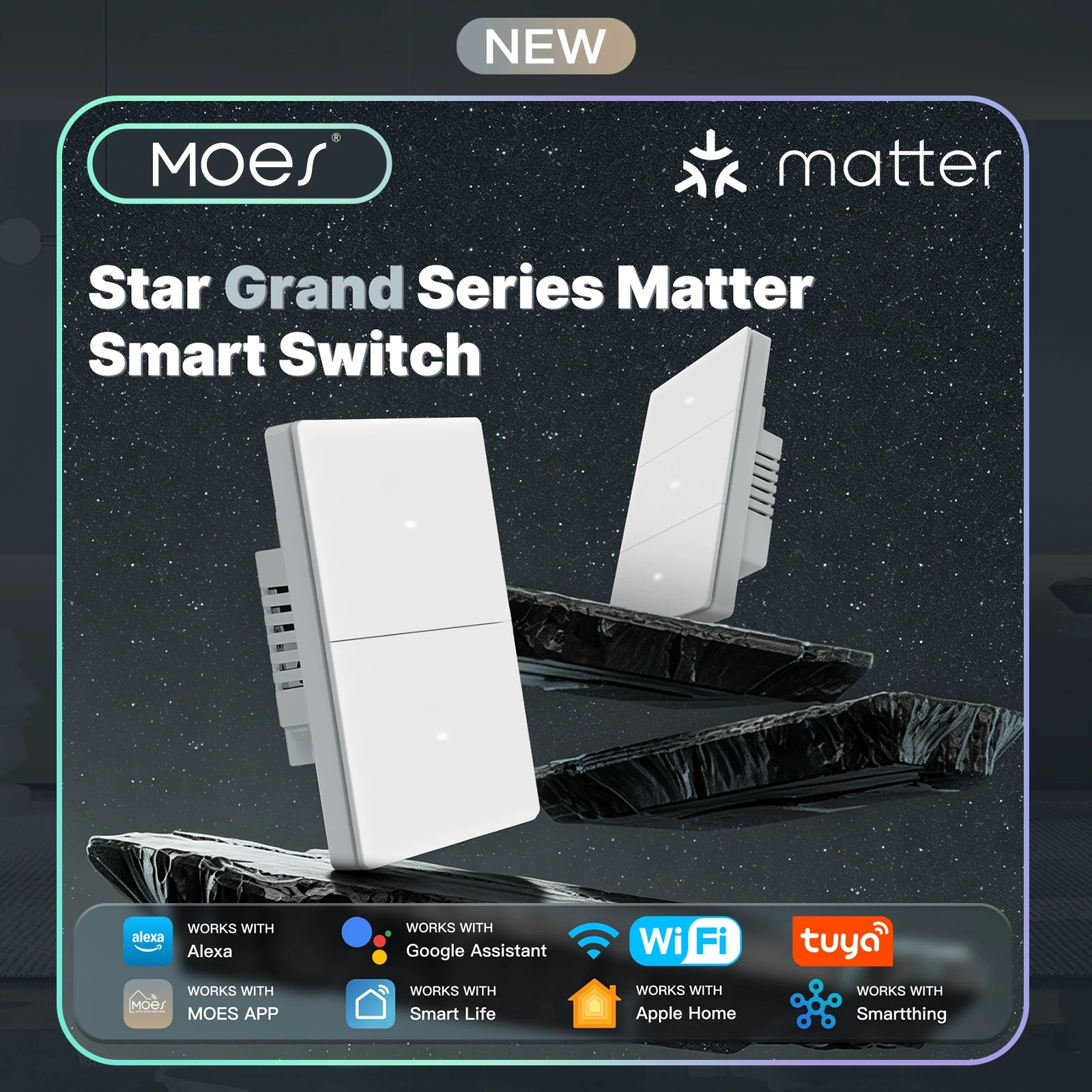 

MOES Tuya Star Grand Series Matter WiFi Smart Light Switch 10A Neutral Required Work with Alexa Google Apple Homekit Smartthings