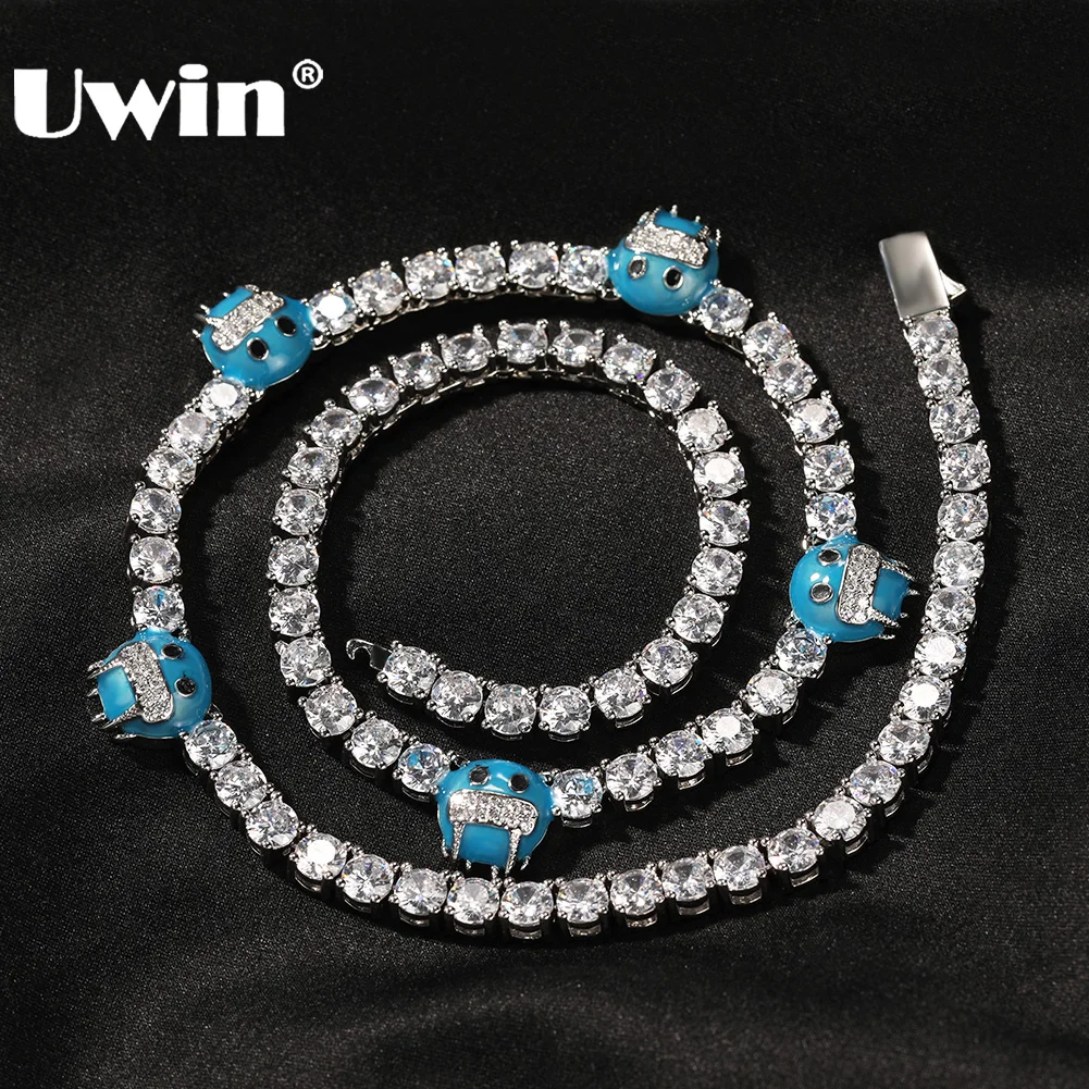 

UWIN 5mm CZ Tennis Necklaces with Icy Frozen Teeth Glow in the Dark Iced Out Cubic Zircon Tennis Chain Necklaces Hip Hop Jewelry