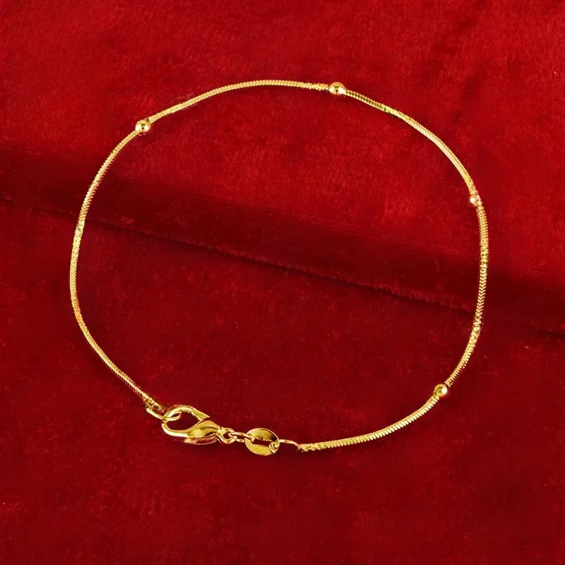 ALITREE 18K żółte złoto 1.7mm koraliki łańcuszek bransoletki dla kobiety przyjęcie zaręczynowe ślub boże narodzenie urodziny modna biżuteria na prezenty — zdjęcie 2
