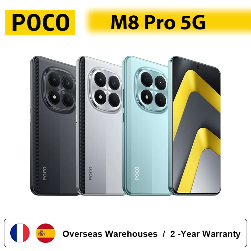 POCO M8 Pro 5G-telefoon, 8 GB RAM, 256 GB opslag, Snapdragon-processor. ® 7s Gen 4 6,83" 1,5K AMOLED-scherm, krachtige 6500mAh-batterij, NFC-smartphone