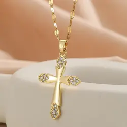 1 Piece of Fashionable, Simple and Versatile Design, New Style Micro-inlaid Round Zircon Glossy Cross Necklace For Women