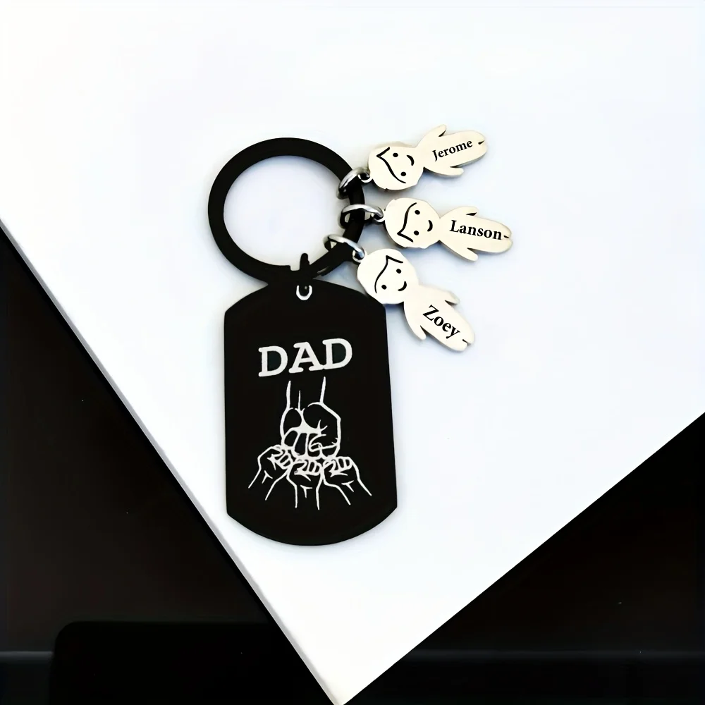 Black Military Style DAD Pattern Stainless Steel Keychain