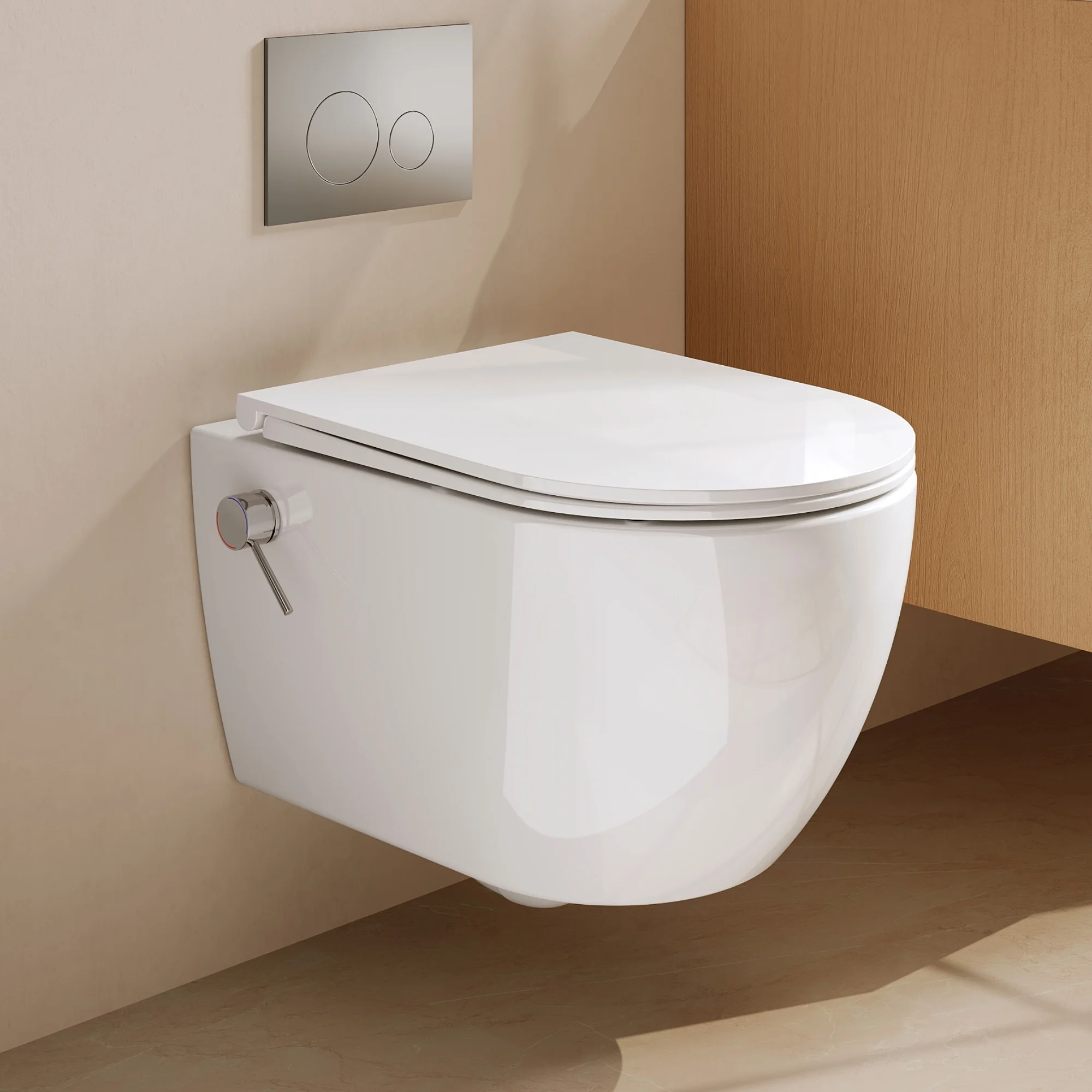 DeerValley Bidet Toilet, Wandcloset, Wandmontage Douchetoilet met Geïntegreerde Bidet Spuit, 2-in-1 Toilet met Bidet Functie, Badkamer WC, Zitting met Soft Close, Ruimtebesparend Toilet