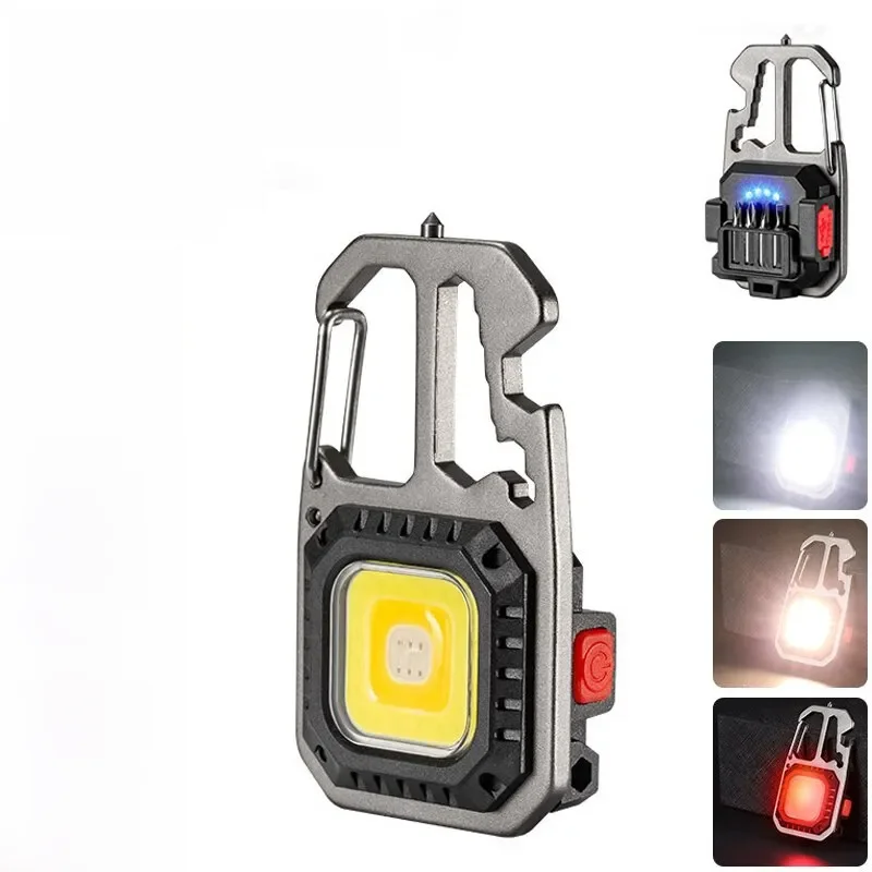 Lampe de poche porte-clés portable à LED, lampe de travail COB de camping en plein air, éclairage de secours avec marteau de fenêtre, lampe ouvre-bouteille