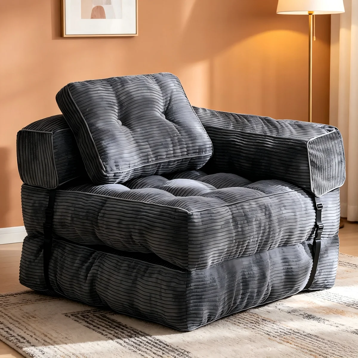Sofá cama plegable convertible con almohada, colchón y soporte para la espalda, sillón-cama portátil y cómodo para sala de estar y dormitorio