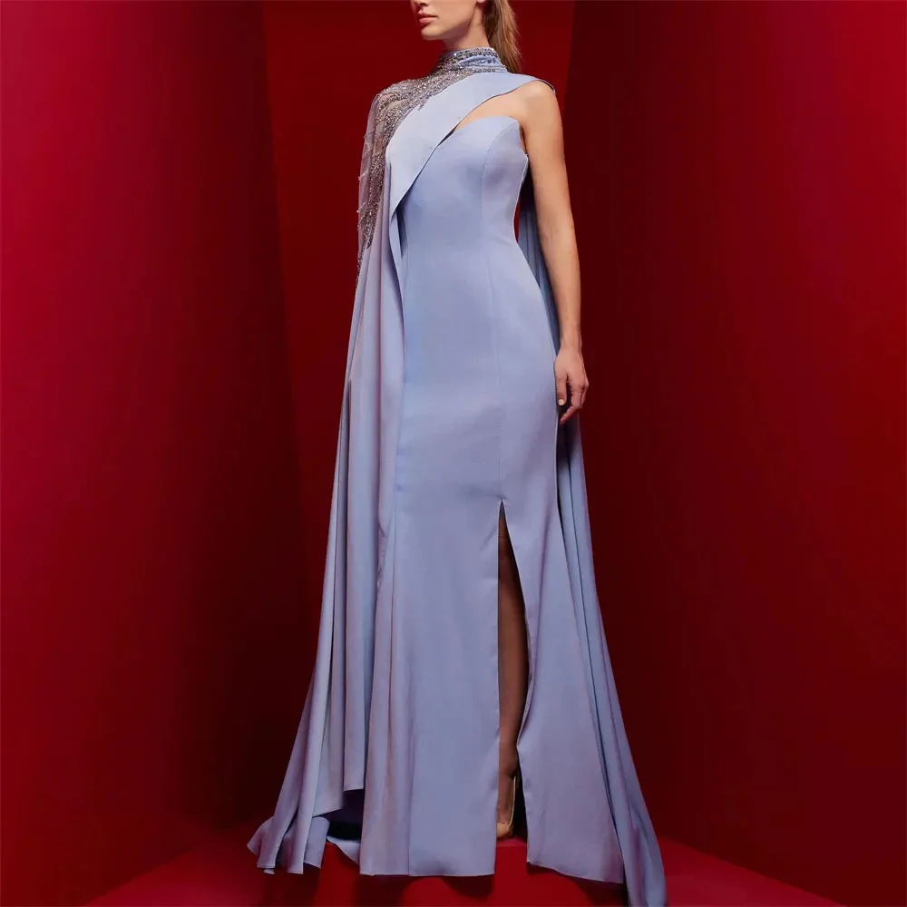 Mignon Satin Halter Mermaid Asymmetrical Shawl Evening Dress PromDress Formal Dress Elegant Evening Party Dress for Women 2024