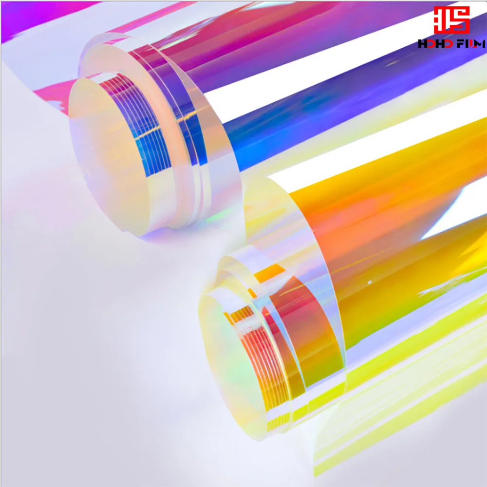 HOHOFILM 2Colors 137cmx1500cm Rainbow Window Film Iridescent Home Glass Sticker self adhesive Sticker Decorative Office Tint