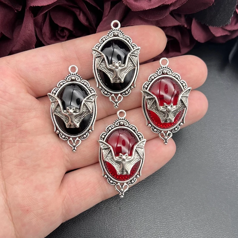 4 szt. Gotycki nietoperz wampir posrebrzany oprawione nietoperz Cameo Charms Halloween czarownica wisiorek Fit tworzenia biżuterii DIY komponenty do biżuterii