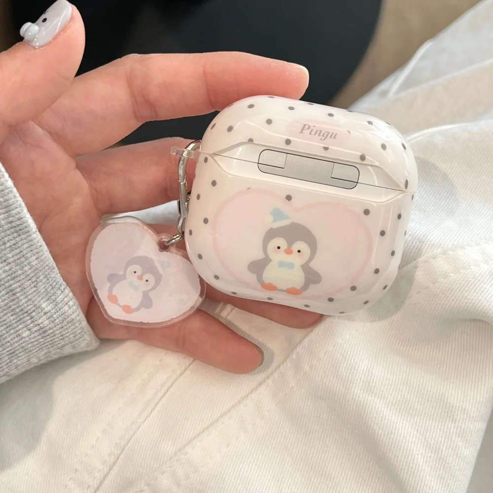 

Cute polka dot love penguin headphone protective case, suitable for AirPods 4/3/2 Pro/2/4, Korean INS shockproof protective case
