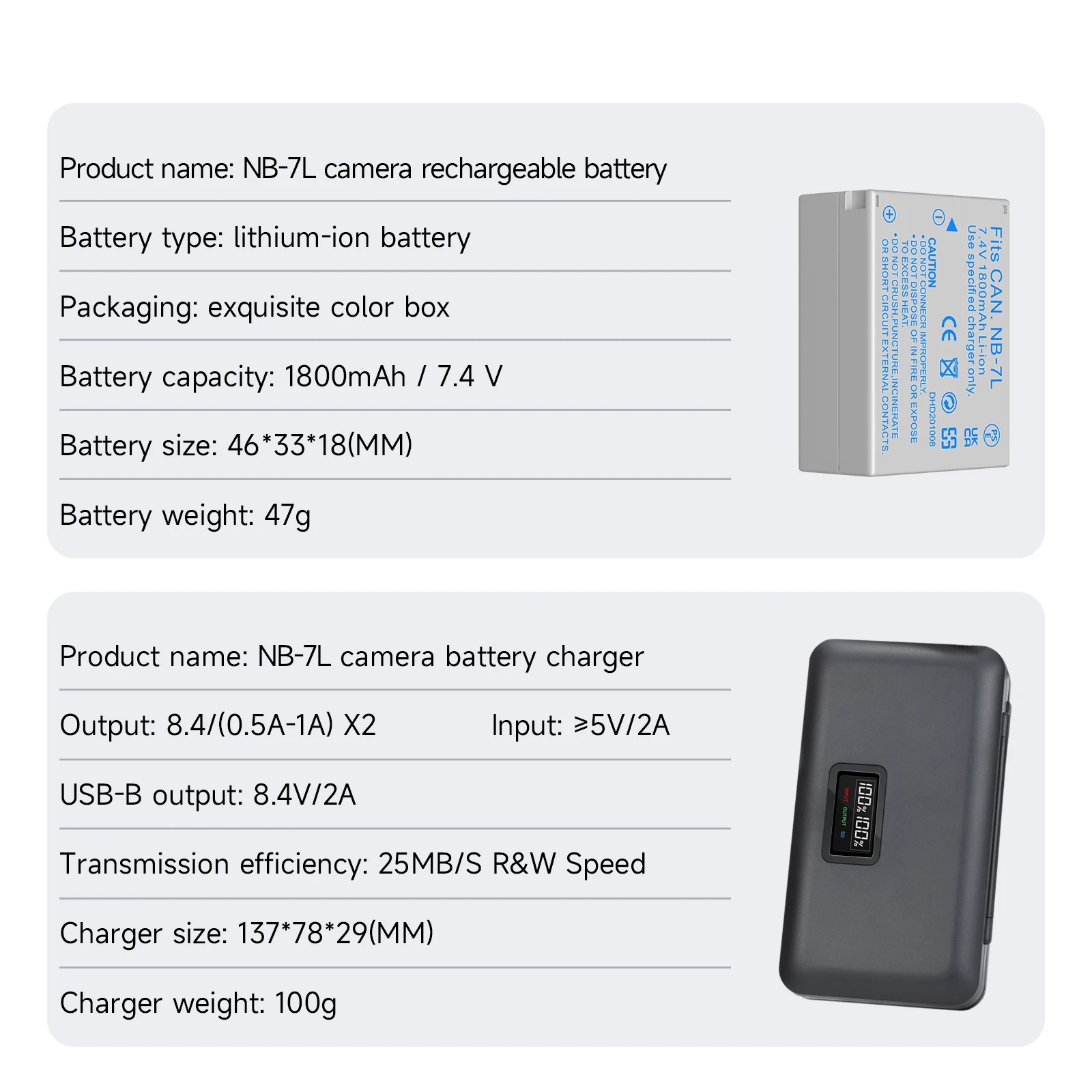 CITYORK 1800mAh NB-7L Battery With 2-Slots LCD Battery Charger For Canon PowerShot G10 G11 G12 SX3 SX30 IS Digital Camera