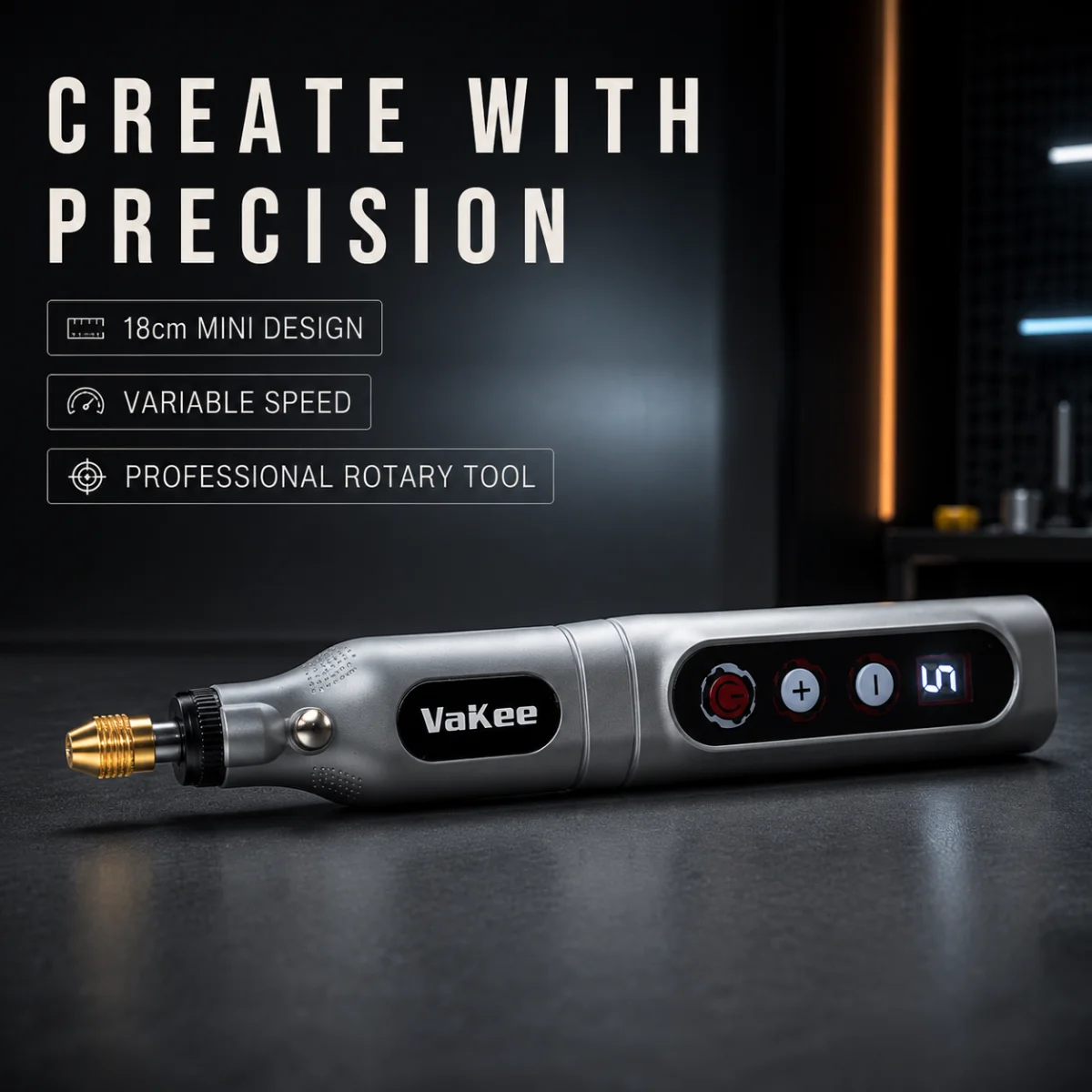 Vakee Mini Rotary Tool 5 Speed 5000‑18000RPM 1300mAh Type‑C Rechargeable 18CM Electric Grinding Engraving Pen DIY Polishin image 5