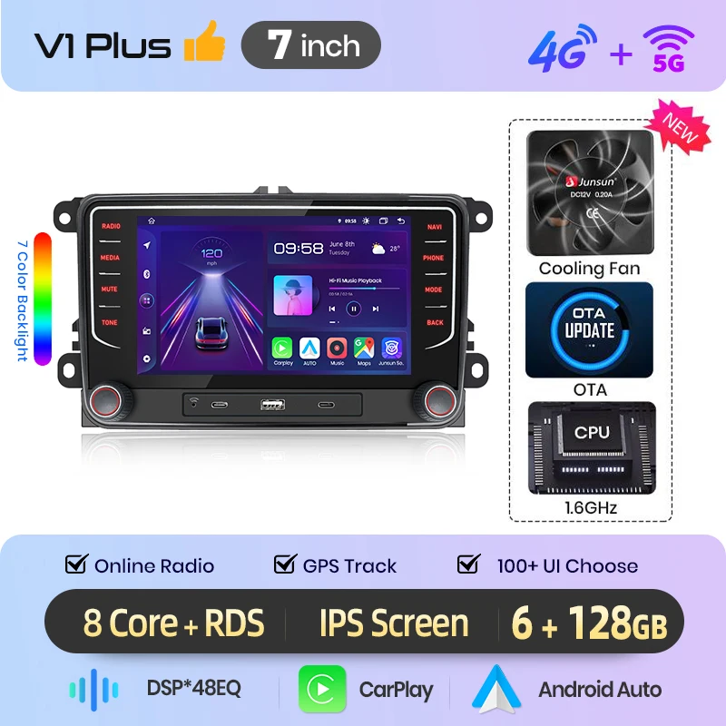 Junsun Android Autoradio GPS Voor VW Volkswagen Skoda Octavia Golf 5 6 Touran Passat B6 Polo Jetta 2 DIN CarPlay Multimedia Speler
